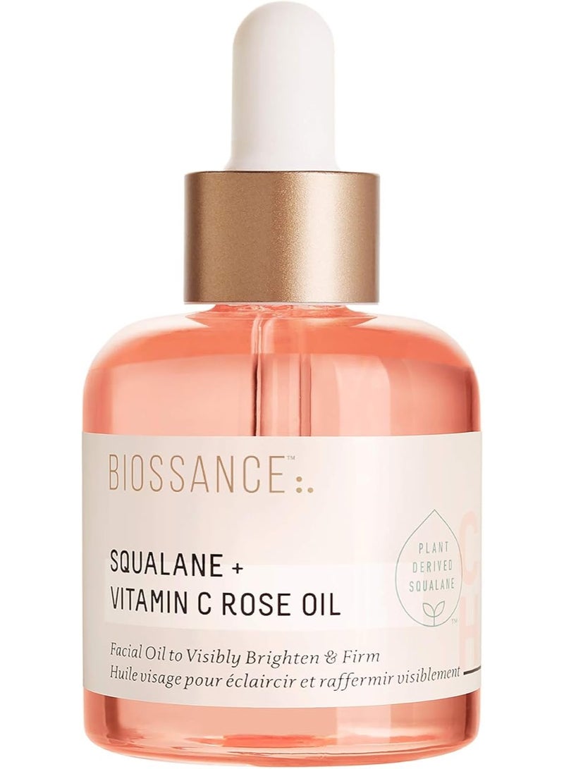 BIOSSANCE Squalane and Vitamin C Rose Oil. Facial Oil to Visibly Brighten, Hydrate, Firm and Reveal Radiant Skin 1.0 ounces